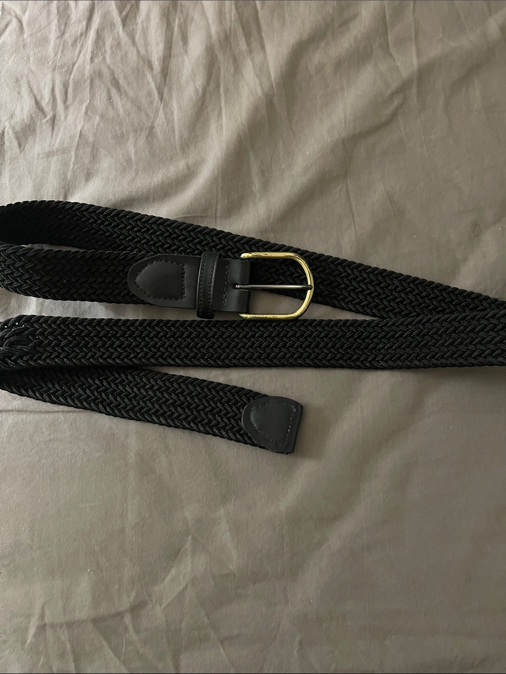 Black Woven Stretch Belt with Gold Buckle - Men's